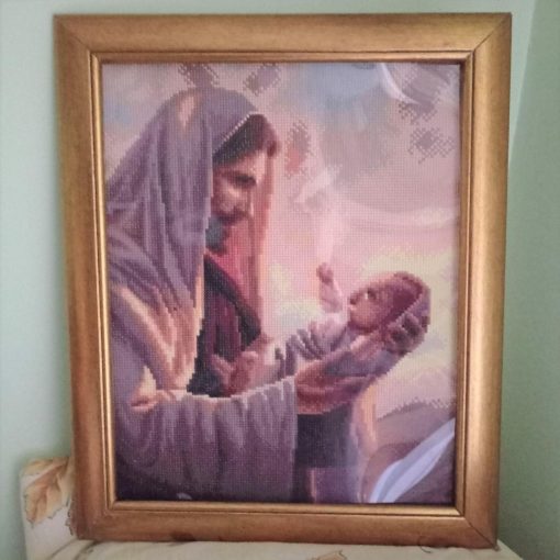 Диамантен Гоблен "Исус държи бебе" - 35 x 45 см, Кръгли мъниста - Image 3