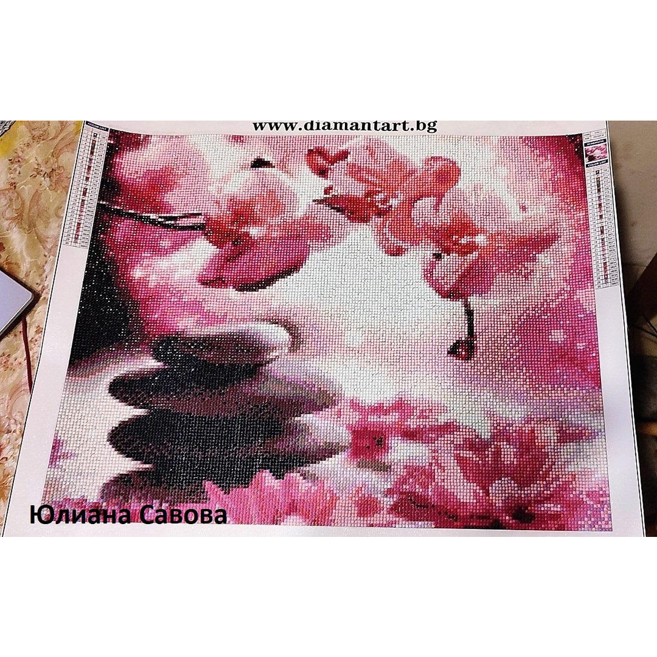 Диамантен Гоблен с Кръгли Мъниста "Лилави орхидеи" - 40 x 50 см, Кръгли мъниста - Image 3