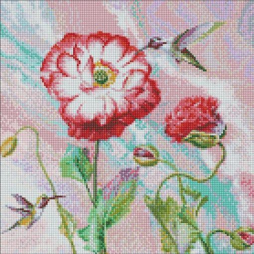 Диамантен Гоблен с подрамка "Мак" - 40 x 40 см, Кръгли мъниста