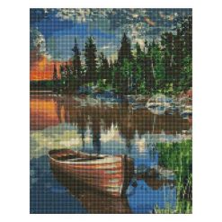 Диамантен Гоблен с Рамка "Лодка в реката" - 40 x 50 см, Кръгли мъниста
