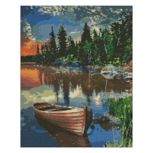 Диамантен Гоблен с Рамка "Лодка в реката" - 40 x 50 см, Кръгли мъниста