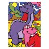 Рисуване по номера – усмихнати динозаври с планини и вулкани на заден фон