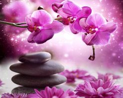 Диамантен Гоблен с Кръгли Мъниста "Лилави орхидеи" - 40 x 50 см, Кръгли мъниста