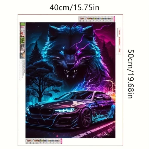 Диамантен гоблен “Вълк и автомобил“ 35 х 45см с кръгли мъниста - Image 6