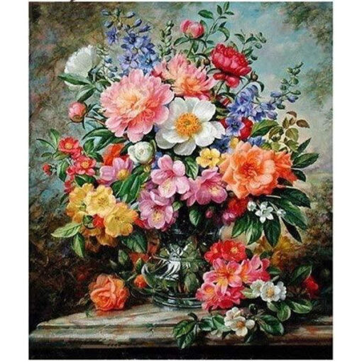 Диамантен Гоблен "Голям Букет Цветя" - 30 x 40 см, Квадратни мъниста