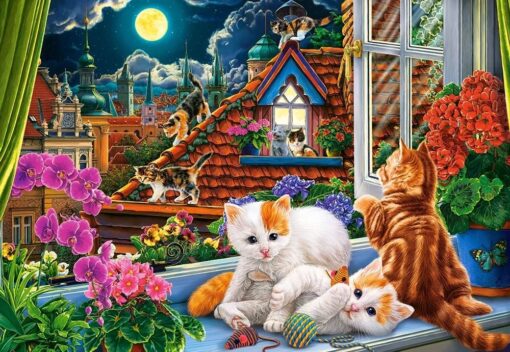 Пъзел Castorland 1500 части -  Котенца на покрива - Image 2
