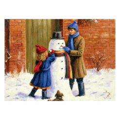 Рисуване по номера с акрилни бои – 39х30 см – Снежен човек с деца