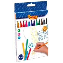 Комплект флумастери Jovi 12 цвята, тънък връх, подходящи за рисуване и оцветяване от деца