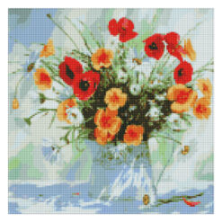 Диамантен гоблен - канава на подрамка 40 х 40 см. - Букет от макове