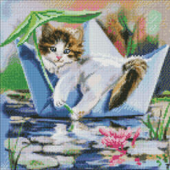 Диамантен гоблен - канава на подрамка 40 х 40 см. - Котешки релакс