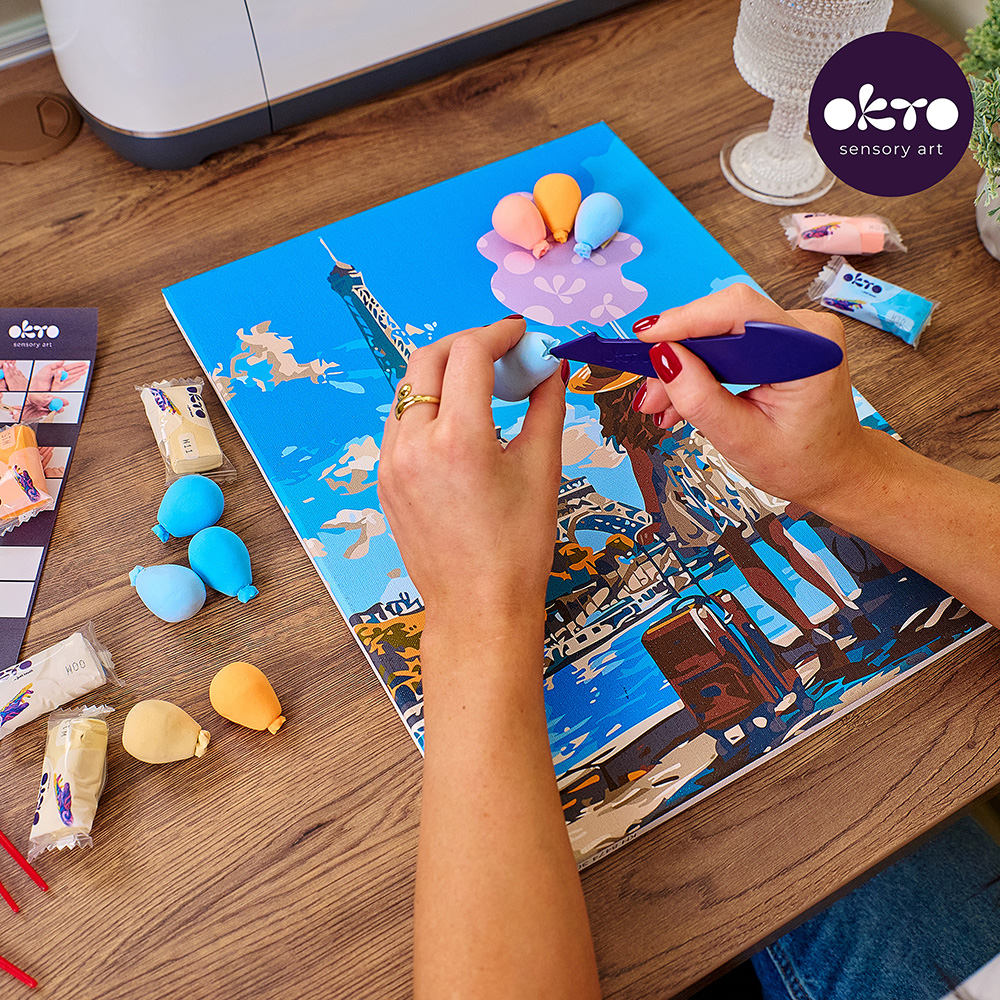 Творчески комплект за рисуване по номера с акрилни бои и 3D картина с лек моделин 30 х 40 см. - Поздрави от Париж - Image 7