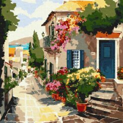 Рисуване по номера с акрилни бои върху платно на подрамка 40х40 см. - Къща на брега на морето