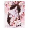 Рисуване по номера – пухкаво черно-бяло коте сред розови цъфнали клонки, акрилни бои върху платно на подрамка, 30×40 см