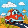 Pисуване по номера с акрилни бои върху платно на подрамка 25х25 см. - Весело пътуване