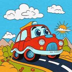 Pисуване по номера с акрилни бои върху платно на подрамка 25х25 см. - Весело пътуване