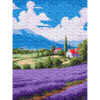 Рисуване по номера – лавандулово поле с къщи и кипариси на фона на планина и синьо небе, акрилни бои върху платно на подрамка, 30×40 см