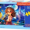 Детски пъзел Castorland от 120 части с илюстрация „Princess with Owl“, показваща малка принцеса, държаща бухалче пред приказен замък под лунна светлина