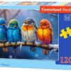 Детски пъзел Castorland от 120 части с илюстрация „Together Warmer“, изобразяваща четири шарени птички, седящи заедно на клон през зимата.