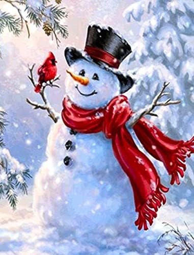 Диамантен гоблен – Снежен човек – 30x40 см, пълно облепване, кръгли диаманти