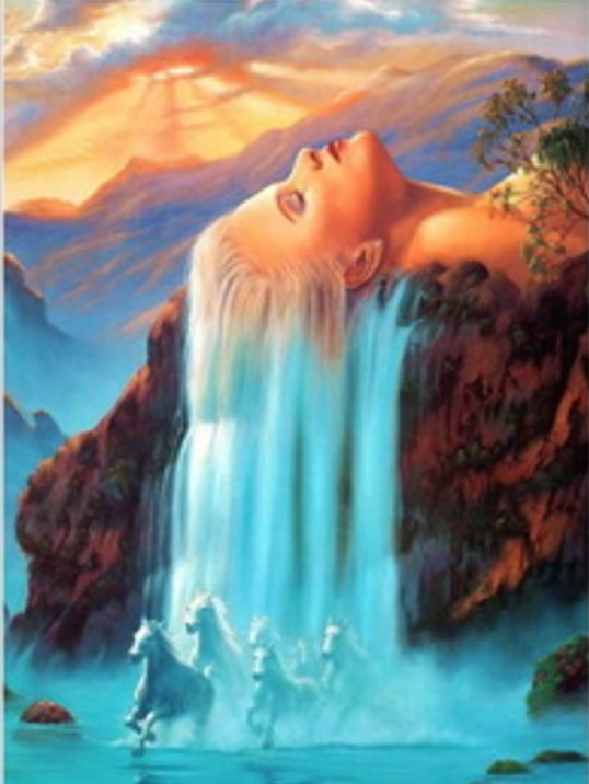 Диамантен гоблен – Коса водопад – 30x40 см, пълно облепване, кръгли диаманти