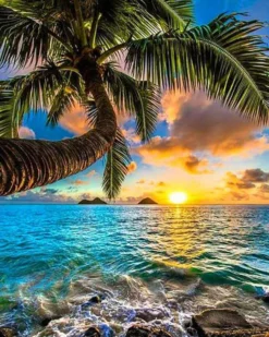 Диамантен гоблен – Мечта за тропика– 30x40 см, пълно облепване, кръгли диаманти