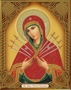 Диамантен гоблен – Богородица със седемте меча – 40x50 см, пълно облепване, кръгли диаманти