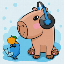 Рисуване по номера с акрилни бои върху платно на подрамка - 30 х 30 - Капибара