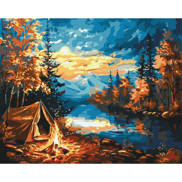 Рисуване по номера с акрилни бои върху платно на подрамка 40х50 см. - Нощ в гората