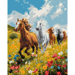 Рисуване по номера с акрилни бои върху платно на подрамка 40х50 см. - Галопиращи коне