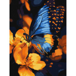 Рисуване по номера с акрилни металик бои върху платно на подрамка 30х40 см. - Синя пеперуда