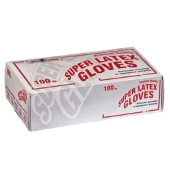 Кутия с 100 броя латексови ръкавици Super Latex Gloves, подходящи за работа с творчески материали – бои, смоли, глина и пластилин