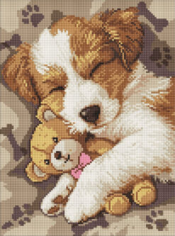 Диамантен гоблен - канава на подрамка 30 х 40 см - Сладки сънища-джак ръсел