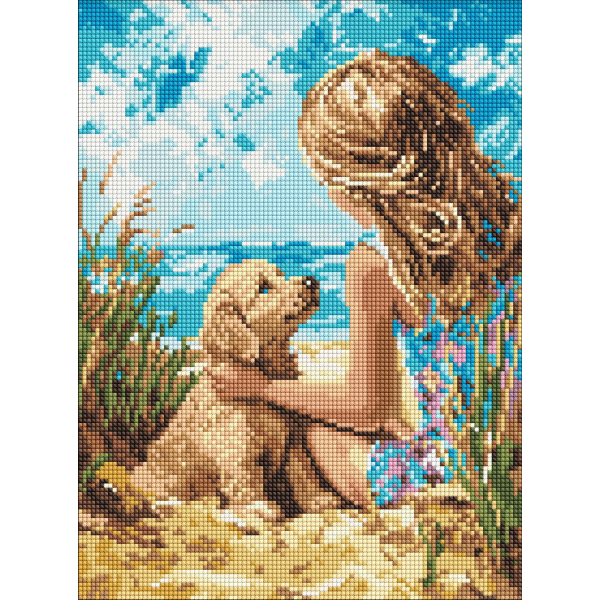 Диамантен гоблен - канава на подрамка 30 х 40 см - Щастливо куче