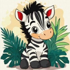 Рисуване по номера с акрилни бои върху платно на подрамка - 30 х 30 - Весела зебра