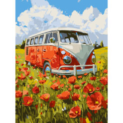 Рисуване по номера с акрилни металик бои върху платно на подрамка 30х40 см. - Пътешествие в червено