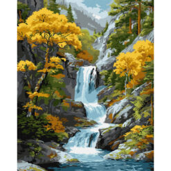 Рисуване по номера с акрилни бои върху платно на подрамка 40х50 см. - Есенен водопад