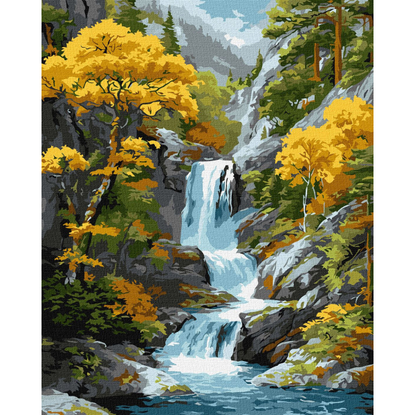 Рисуване по номера с акрилни бои върху платно на подрамка 40х50 см. - Есенен водопад