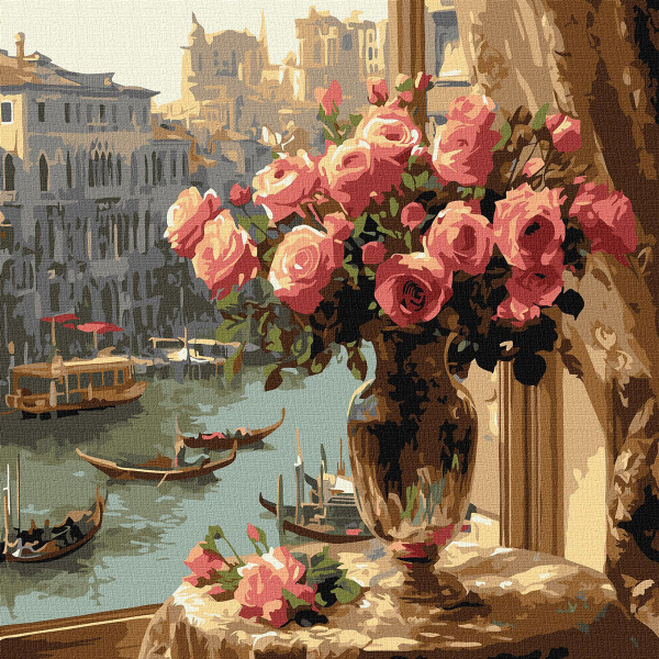 Рисуване по номера с акрилни бои върху платно на подрамка 40х40 см. - Рози във Венеция