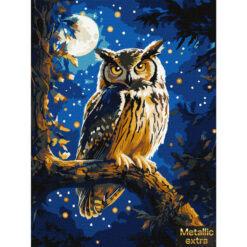 Pисуване по номера aкрилни бои металик върху платно на подрамка 30х40 см. - Нощен бухал