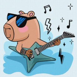 Рисуване по номера с акрилни бои върху платно на подрамка - 30 х 30 - Капибара рокзвезда