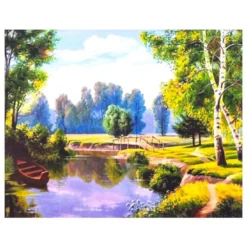 Диамантен гоблен – Край реката – 30x40 см, пълно облепване, кръгли диаманти